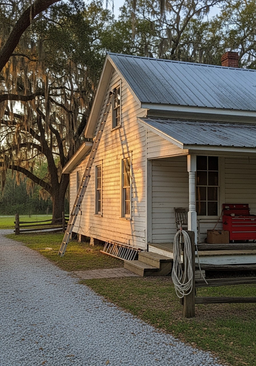 Service professional standing in front of a farmhouse or rural residence in Jefferson County.